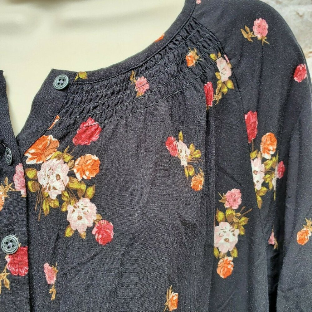 J. Jill Black Floral Dress Long Sleeves Button Front Cottage Core Size Large L - Picture 6 of 7